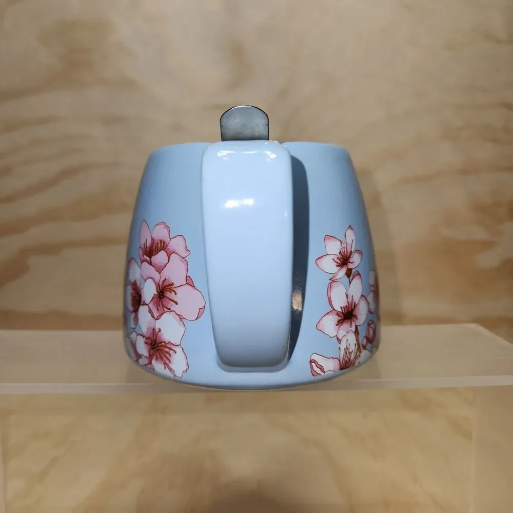 Alfred Cherry Blossom Blue Ceramic Teapot Stainless Steel Flip Lid 16 oz Pitcher